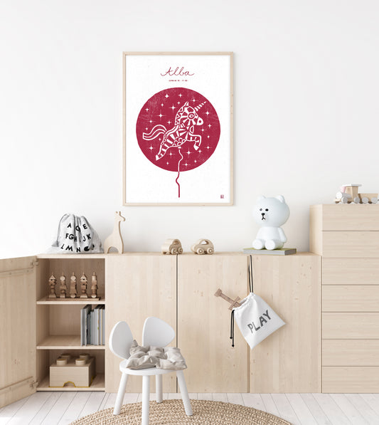 Baby-Statistik-Poster – Einhorn-Ballon